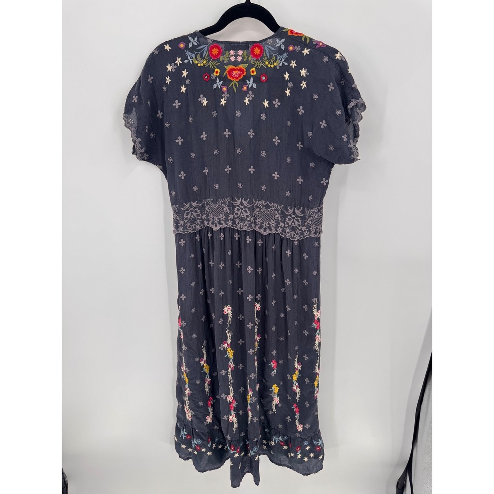 Johnny Was Dress Women S Grey Embroidered Lace Trim Boho Midi Oversized - Picture 8 of 15